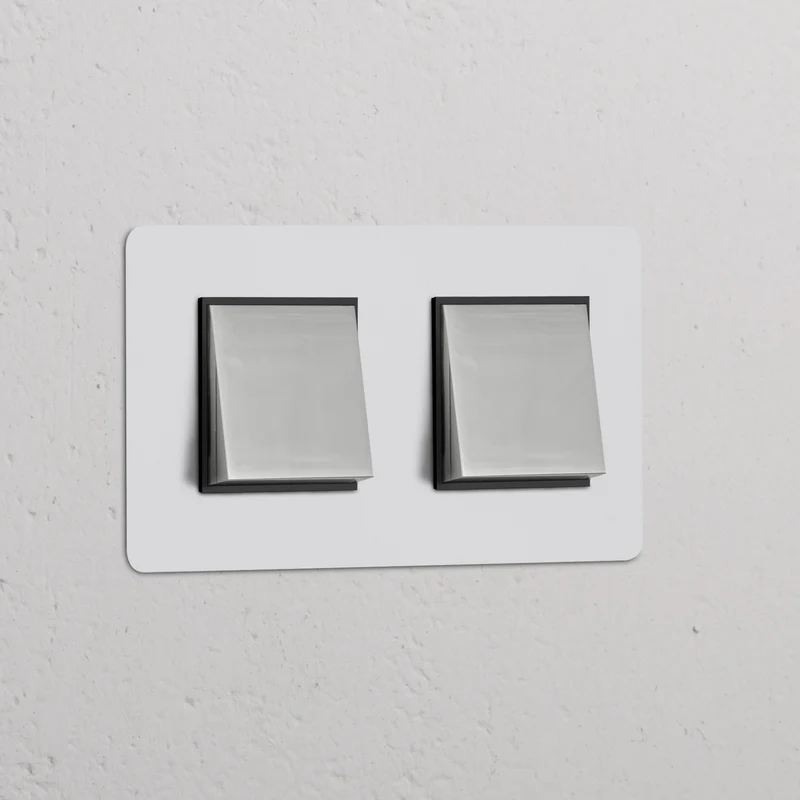 Kew Double 2x Rocker Switch - Paintable Polished Nickel | Black