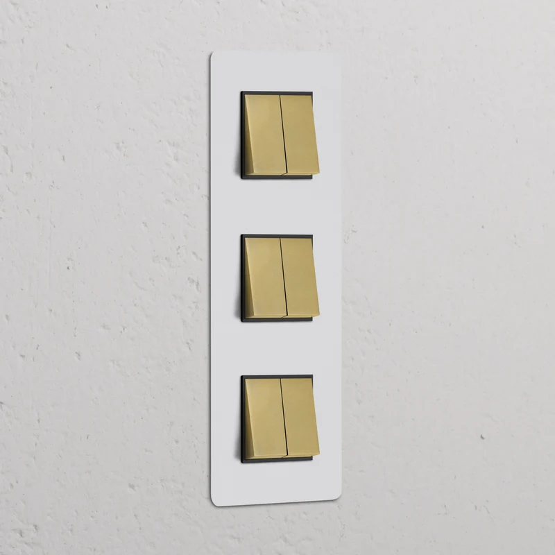 Kew Triple 6x Vertical Rocker Switch - Paintable Antique Brass | Black