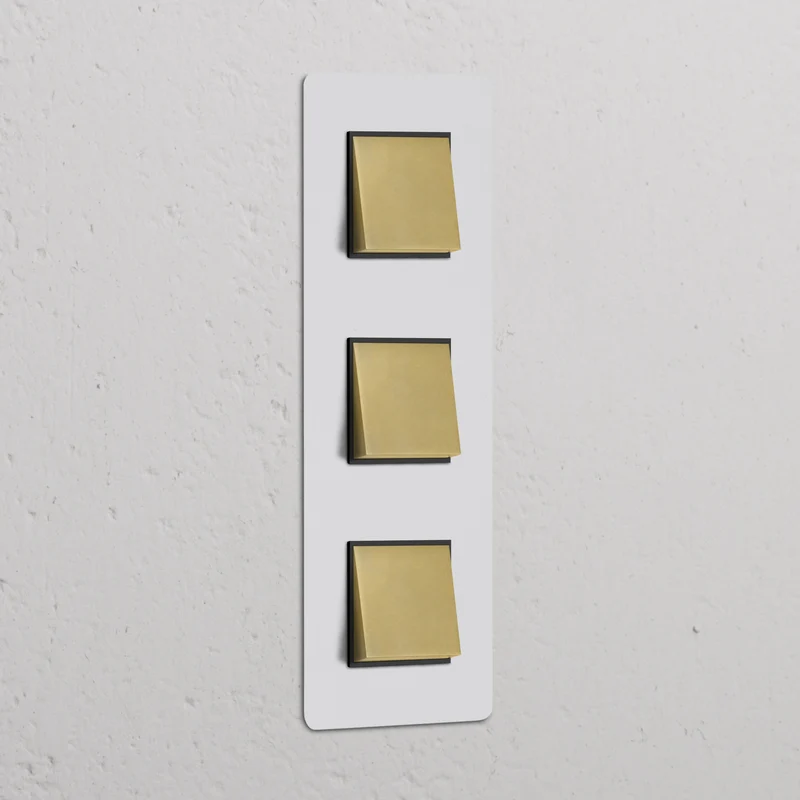 Kew Triple 3x Vertical Rocker Switch - Paintable Antique Brass | Black
