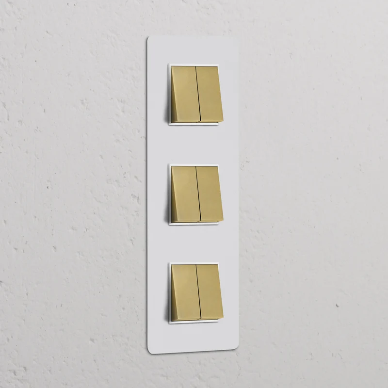 Kew Triple 6x Vertical Rocker Switch - Paintable Antique Brass | White