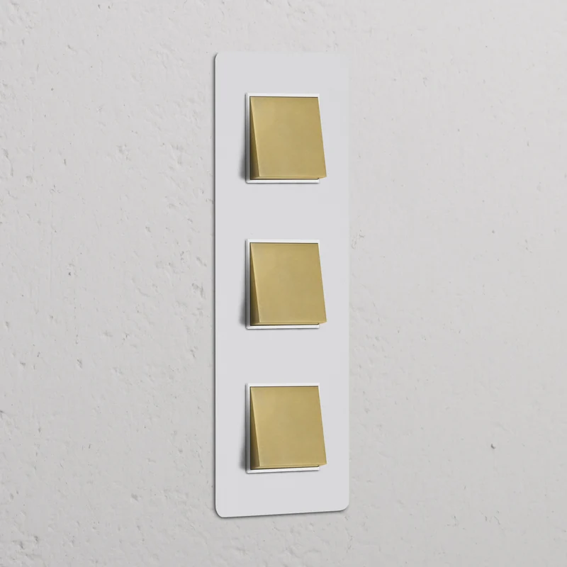 Kew Triple 3x Vertical Rocker Switch - Paintable Antique Brass | White