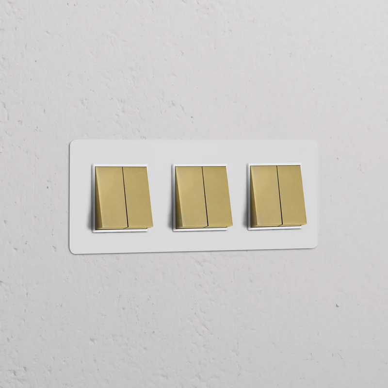 Kew Triple 6x Rocker Switch - Paintable Antique Brass | White