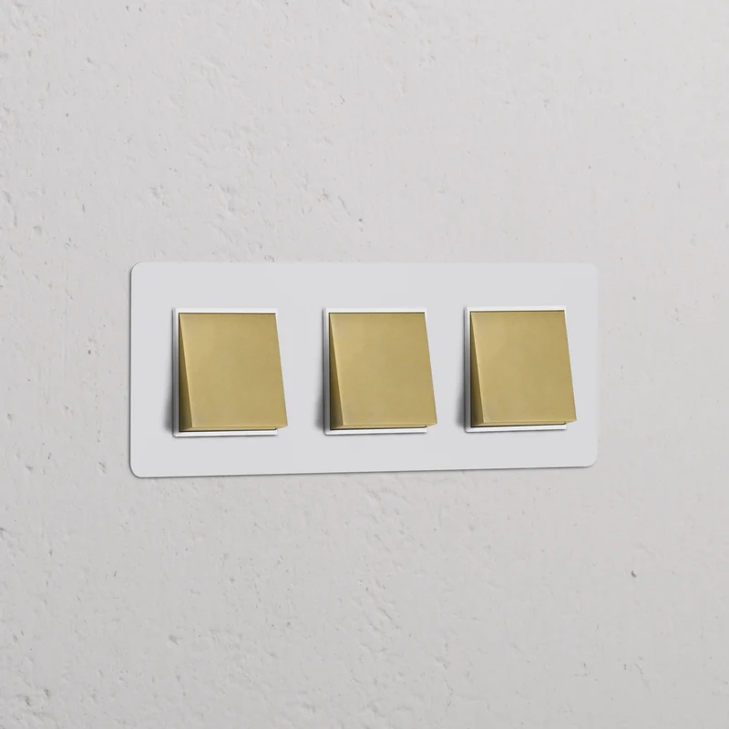 Kew Triple 3x Rocker Switch - Paintable Antique Brass | White