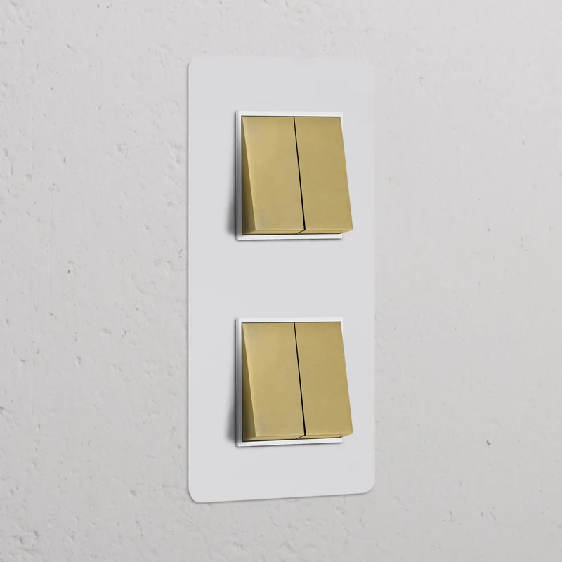 Kew Double 4x Vertical Rocker Switch - Paintable Antique Brass | White