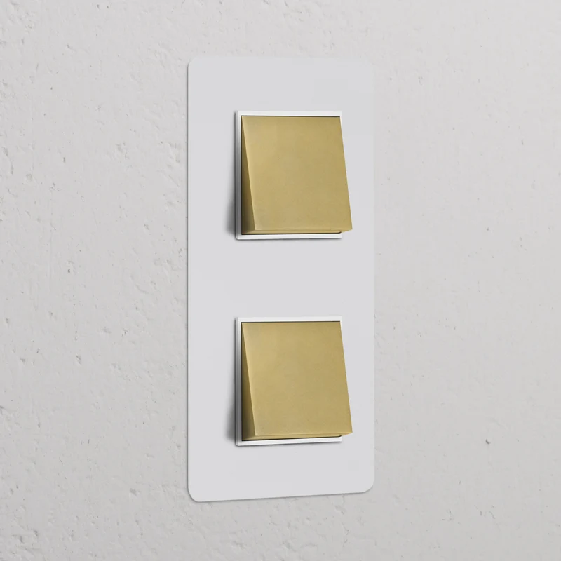 Kew Double 2x Vertical Rocker Switch - Paintable Antique Brass | White