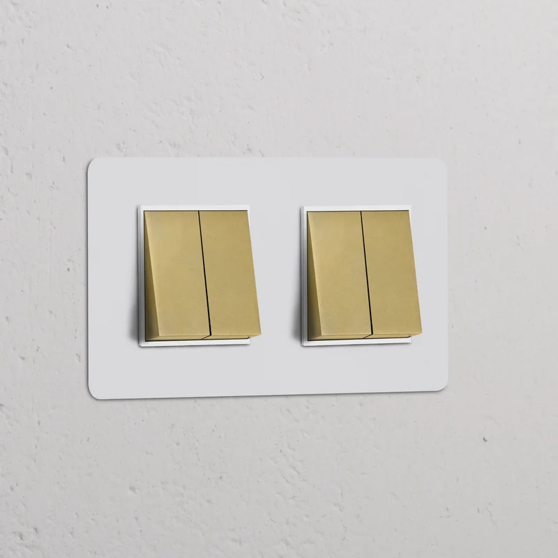 Kew Double 4x Rocker Switch - Paintable Antique Brass | White