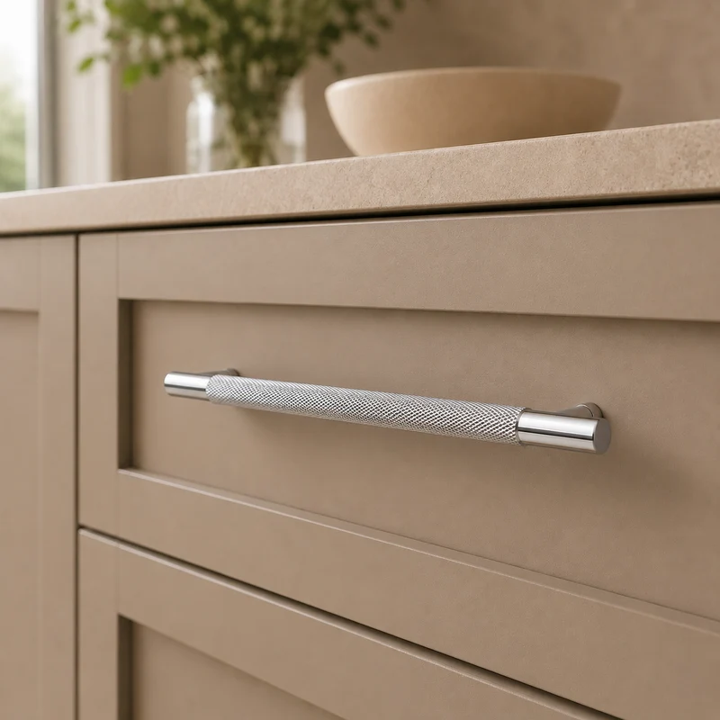 Handtag i krom – räfflad design