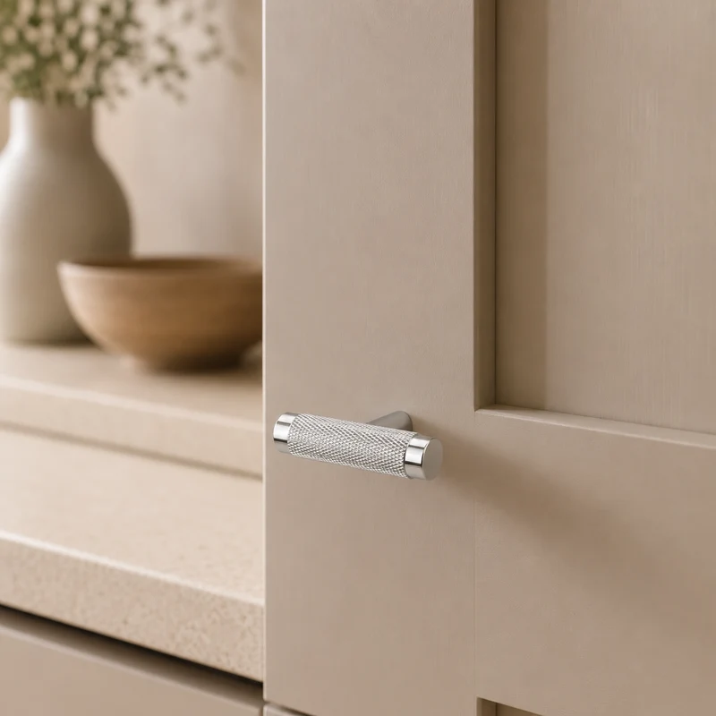 T-knopp i krom – räfflad design