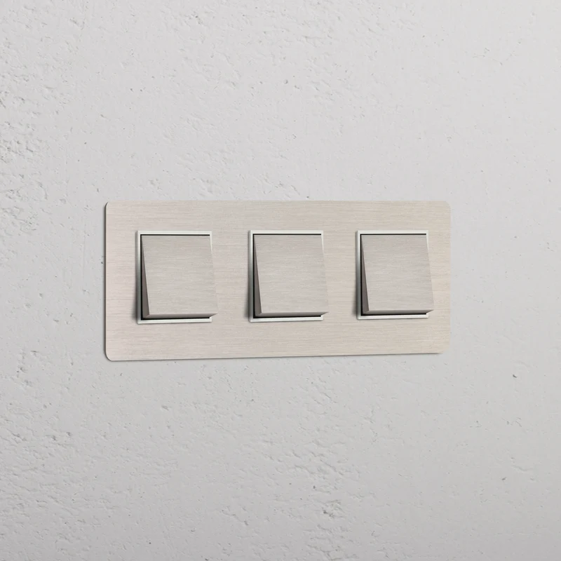 Kew Triple 3x Rocker Switch – Satin Nickel | White