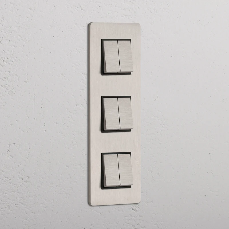 Grove Triple 6x Vertical Rocker Switch – Satin Nickel | Black