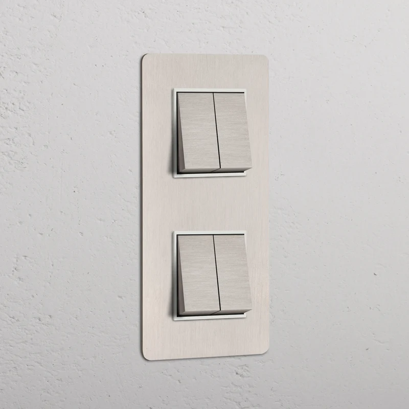 Kew Double 4x Vertical Rocker Switch – Satin Nickel | White