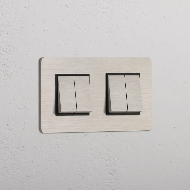 Grove Double 4x Rocker Switch – Satin Nickel | Black