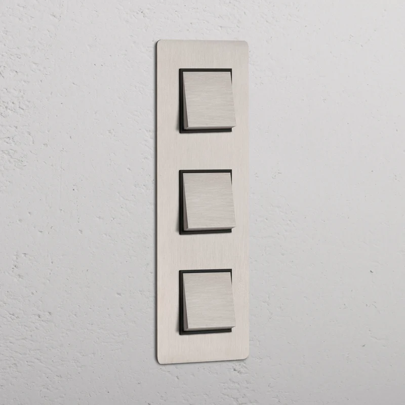 Kew Triple 3x Vertical Rocker Switch – Satin Nickel | Black