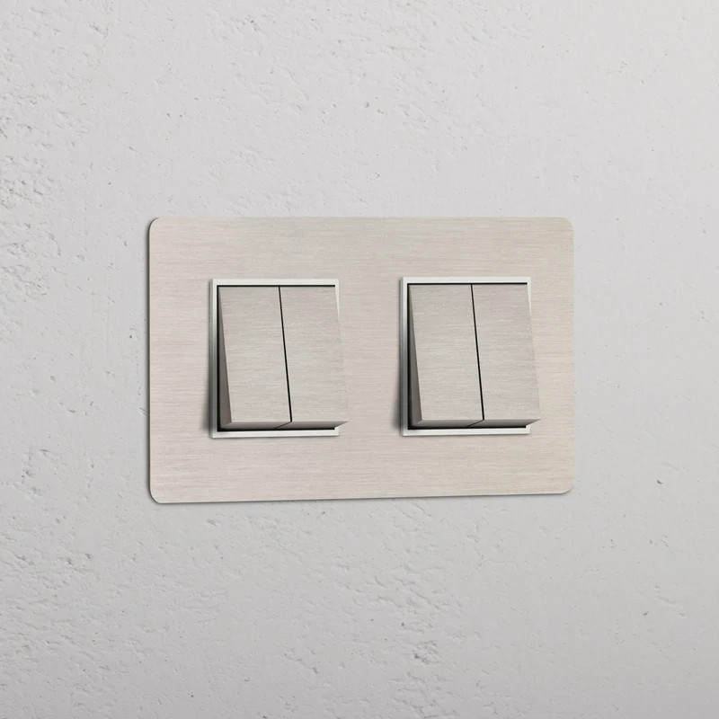 Kew Double 4x Rocker Switch – Satin Nickel | White