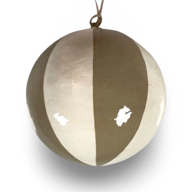 Julgranskula handmålad "Stripe greige"