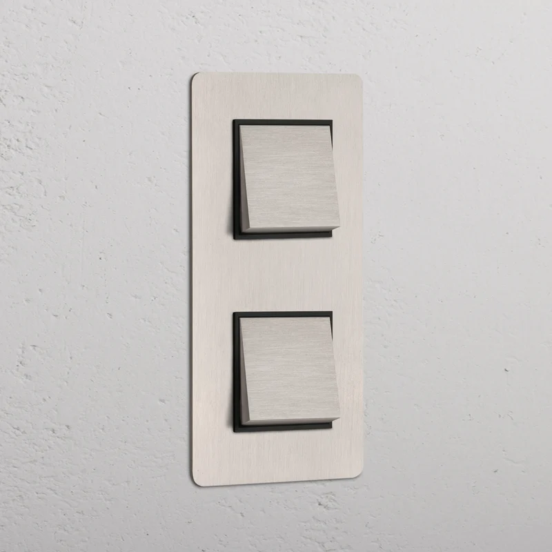 Kew Double 2x Vertical Rocker Switch – Satin Nickel | Black