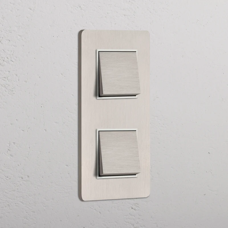 Grove Double 2x Vertical Rocker Switch – Satin Nickel | White