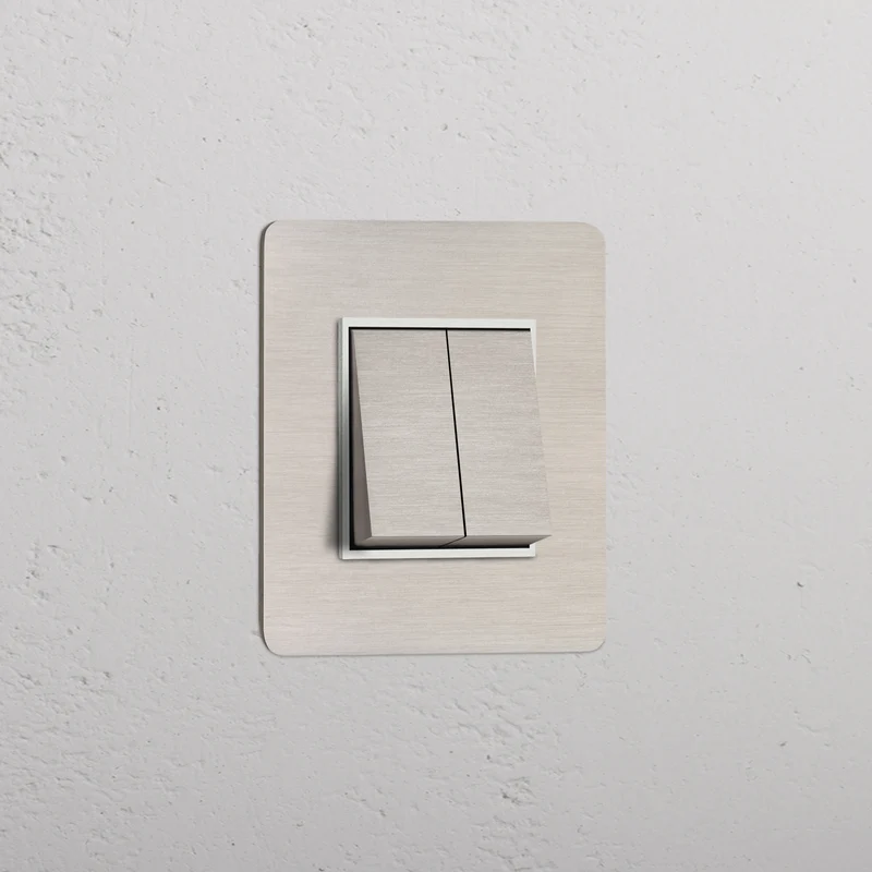 Kew Single 2x Rocker Switch – Satin Nickel | White