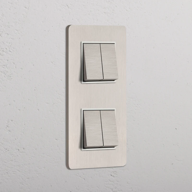 Grove Double 4x Vertical Rocker Switch – Satin Nickel | White