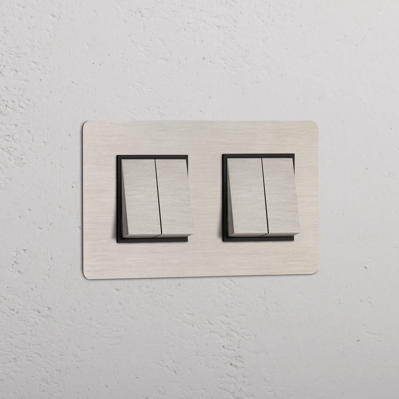 Kew Double 4x Rocker Switch – Satin Nickel | Black