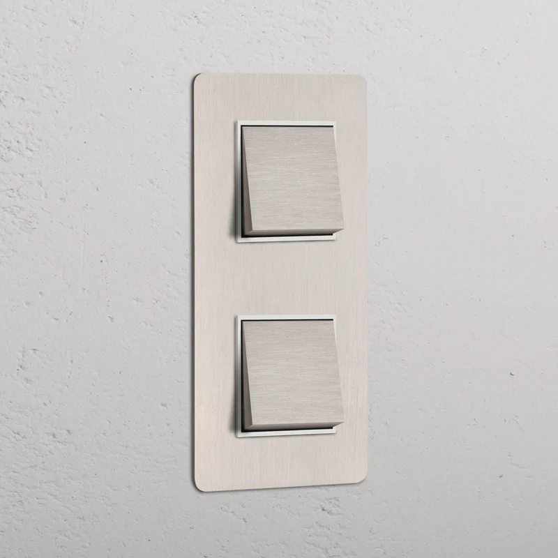 Kew Double 2x Vertical Rocker Switch – Satin Nickel | White