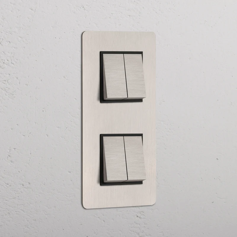 Kew Double 4x Vertical Rocker Switch – Satin Nickel | Black