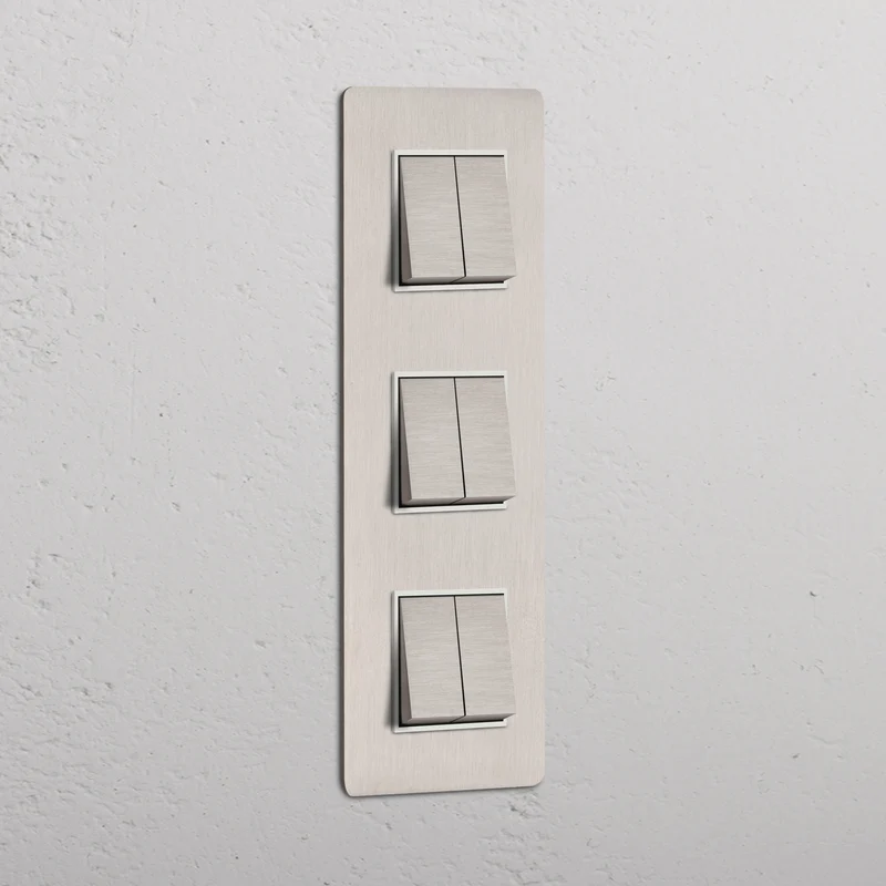 Kew Triple 6x Vertical Rocker Switch – Satin Nickel | White