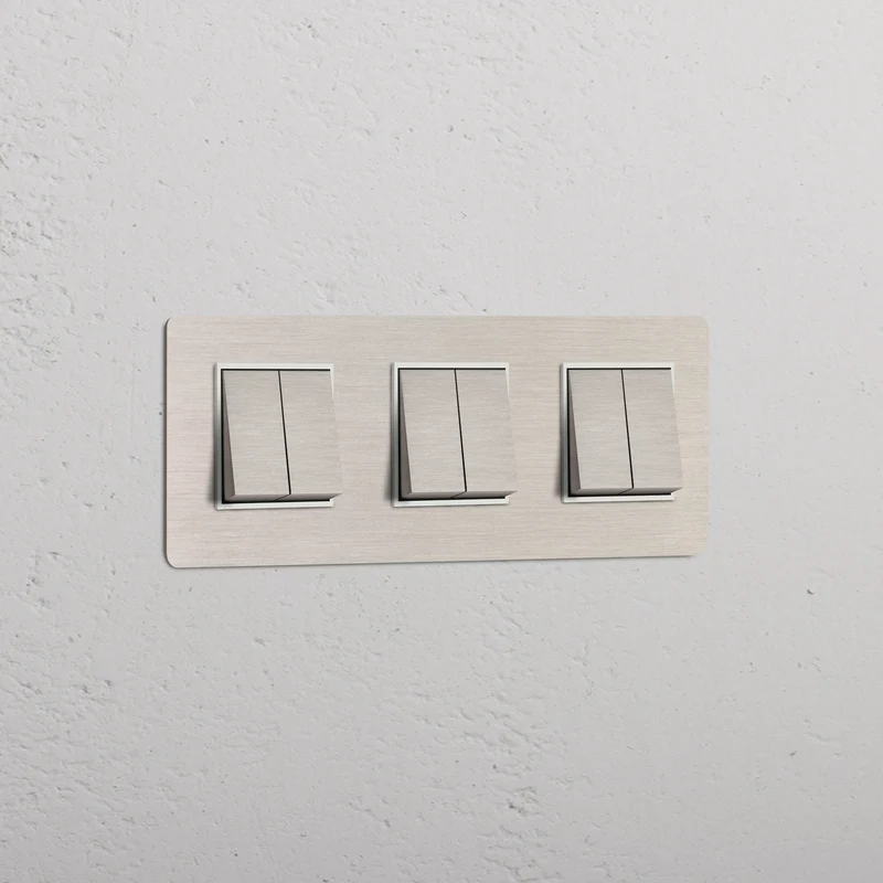Kew Triple 6x Rocker Switch – Satin Nickel | White