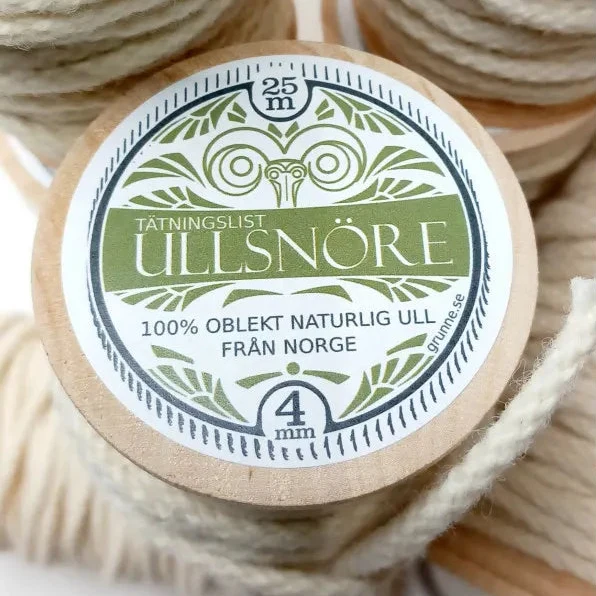 Ullsnöre 4 mm Oblekt