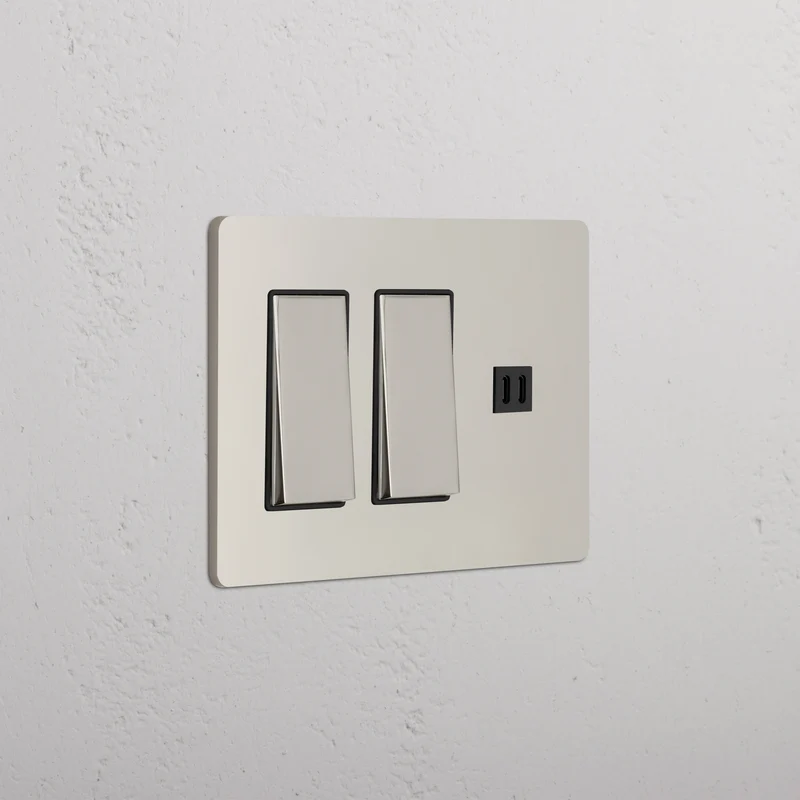 Grove 3G 2x Rocker Switch & Fast Charge USB - Polished Nickel Black