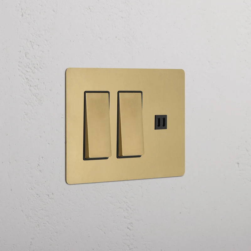 Kew 3G 2x Rocker Switch & Fast Charge USB - Antique Brass Black