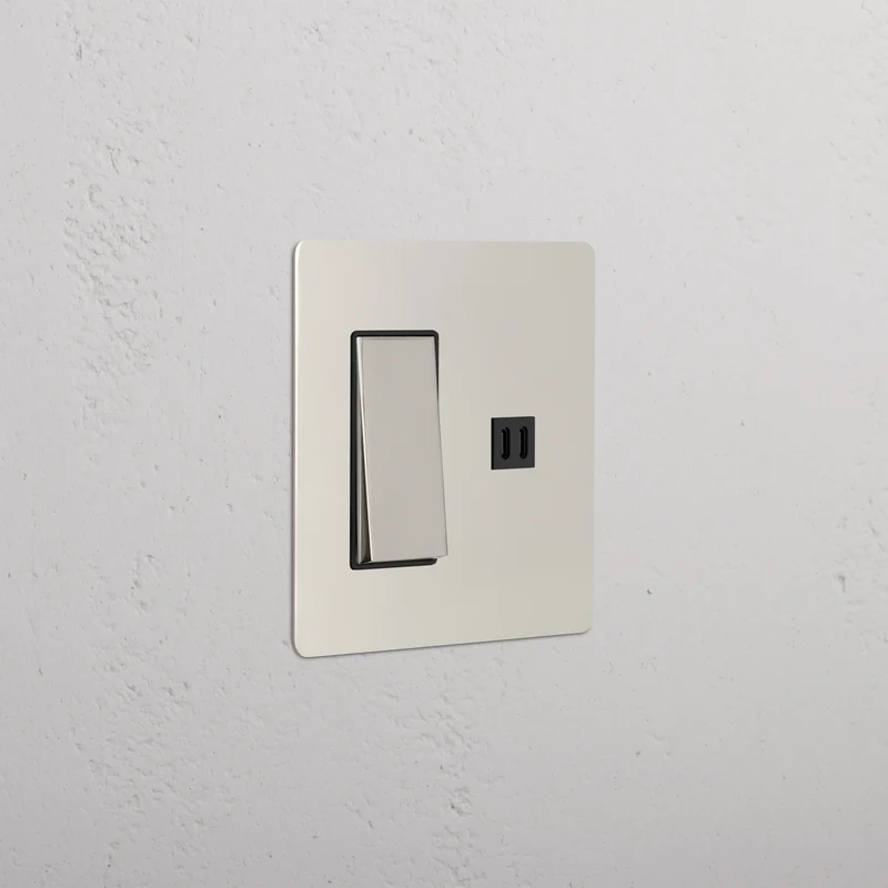 Kew 2G Rocker Switch & Fast Charge USB - Polished Nickel Black