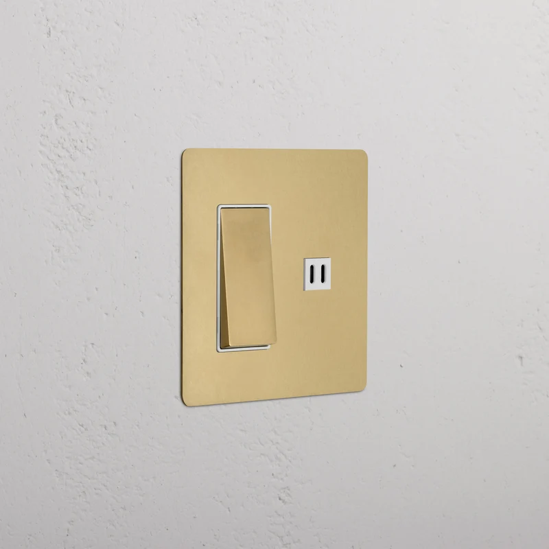 Kew 2G Rocker Switch & Fast Charge USB - Antique Brass White