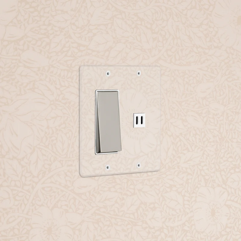 Kew 2G Rocker Switch & Fast Charge USB - Clear Polished Nickel White