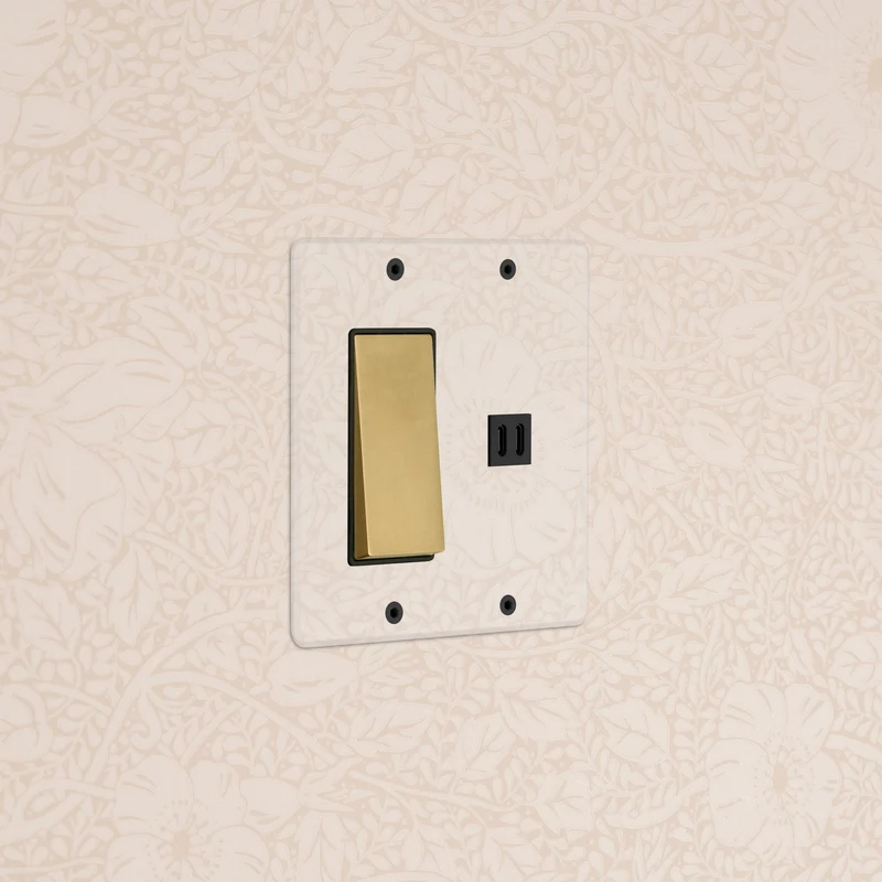 Kew 2G Rocker Switch & Fast Charge USB - Clear Antique Brass Black