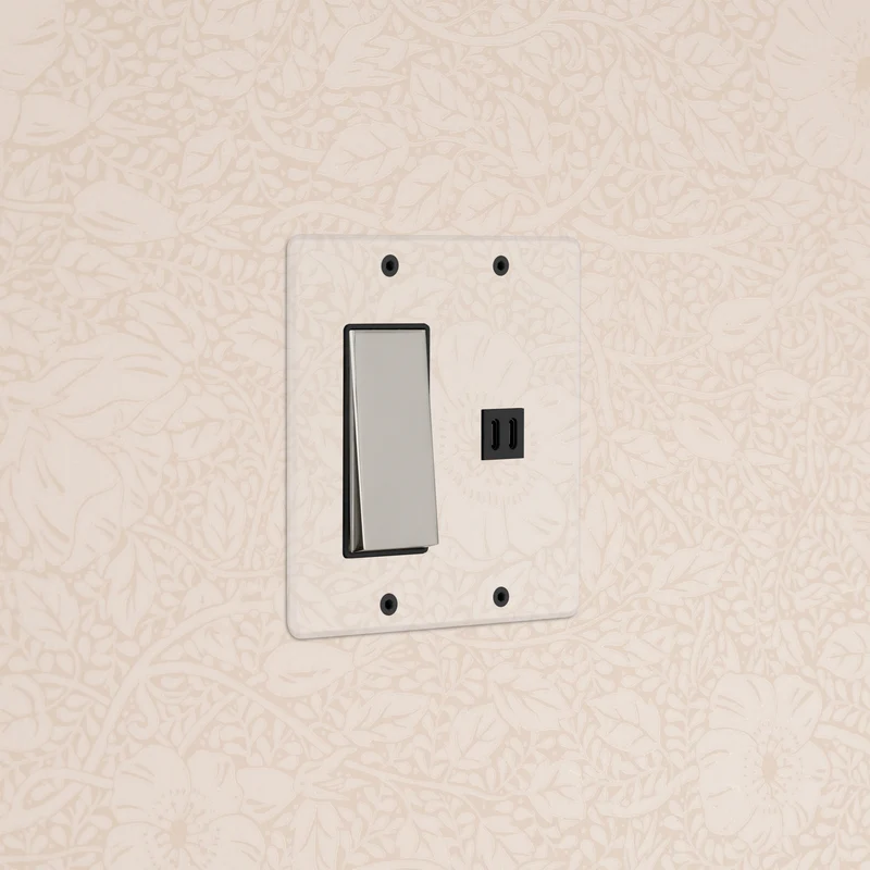 Kew 2G Rocker Switch & Fast Charge USB - Clear Polished Nickel Black