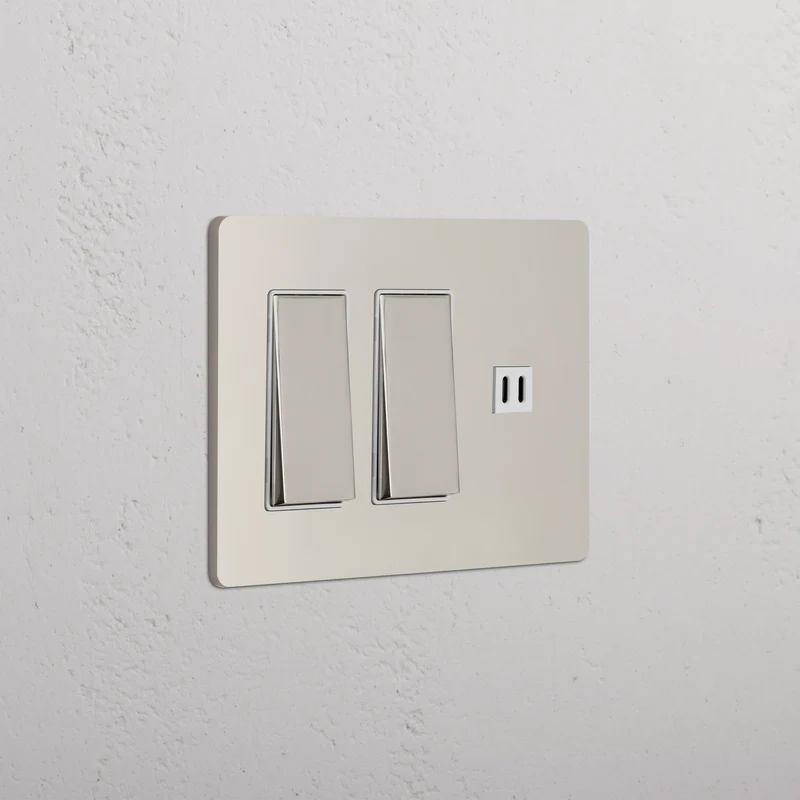 Grove 3G 2x Rocker Switch & Fast Charge USB - Polished Nickel White