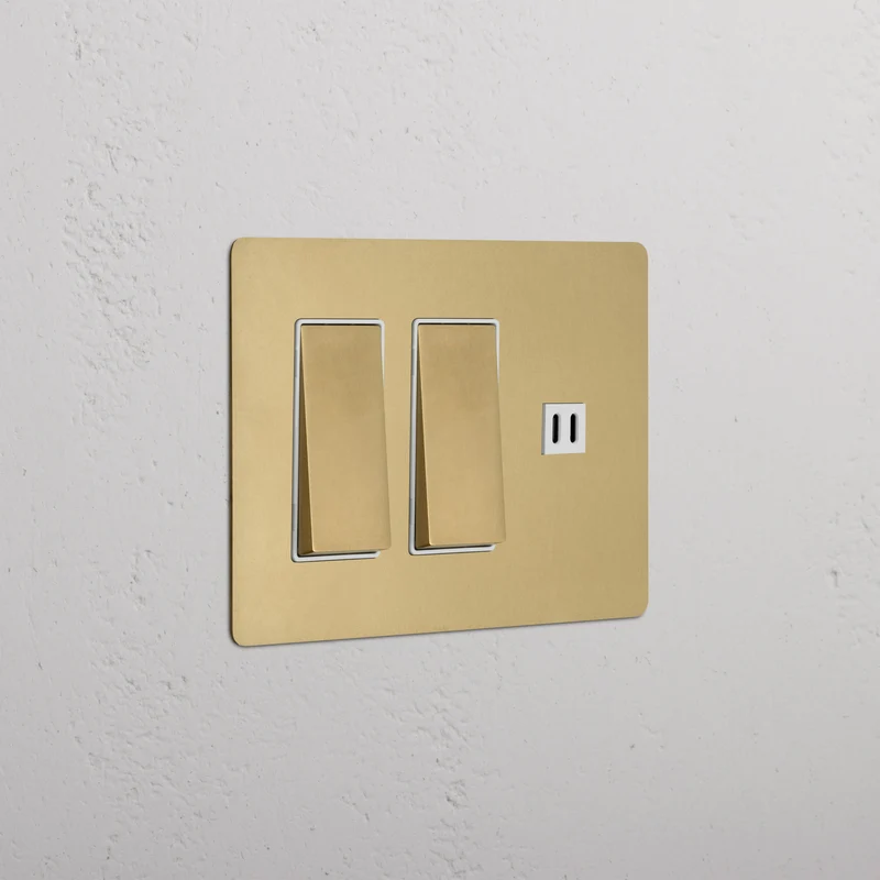 Kew 3G 2x Rocker Switch & Fast Charge USB - Antique Brass White