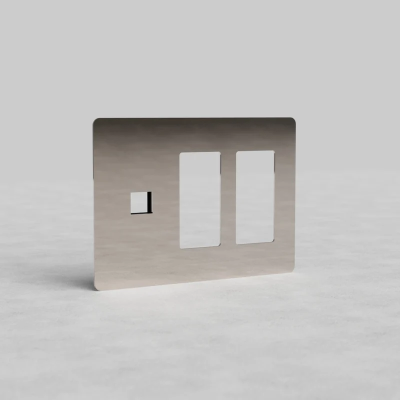 Kew 3G 2x Outlet & Keystone Plate - Polished Nickel
