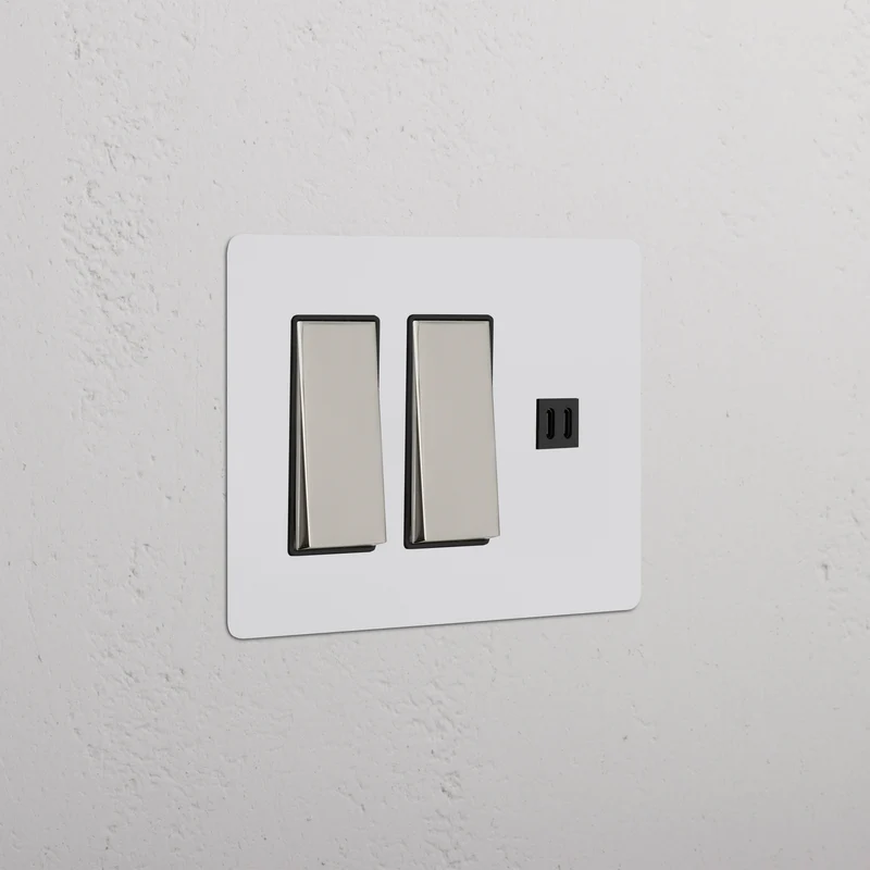 Kew 3G 2x Rocker Switch & Fast Charge USB - Paintable Polished Nickel Black