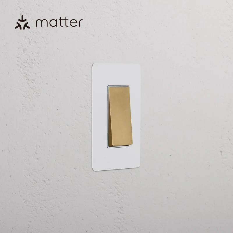 Kew 1G Smart Retractive Rocker Switch - Paintable Antique Brass White