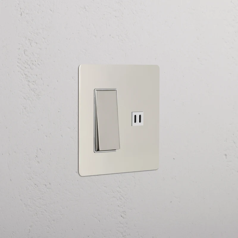Kew 2G Rocker Switch & Fast Charge USB - Polished Nickel White