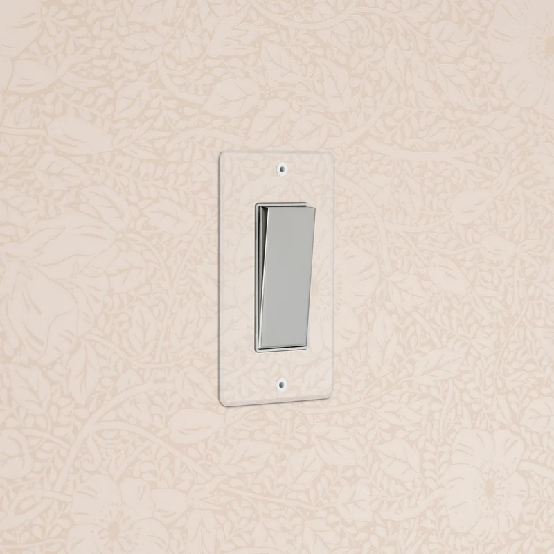 Kew 1G Retractive Rocker Switch - Clear Polished Nickel White