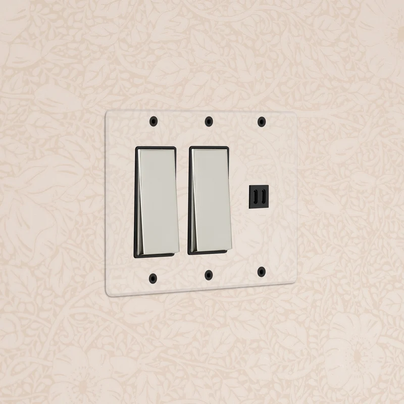 Kew 3G 2x Rocker Switch & Fast Charge USB - Clear Polished Nickel Black