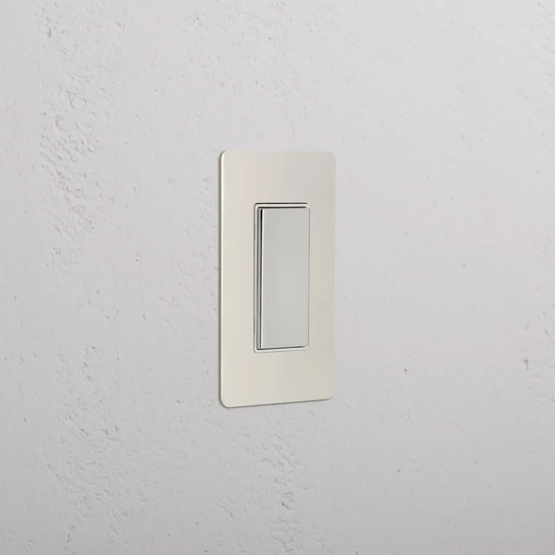 Kew 1G Center Retractive Rocker Switch - Polished Nickel White