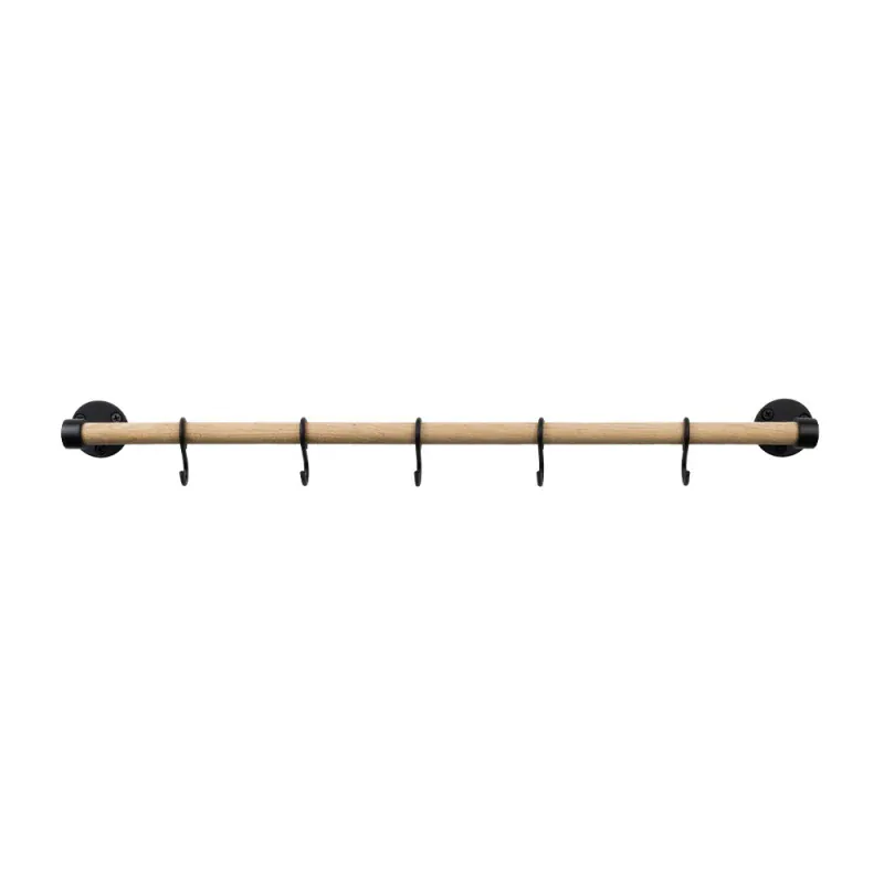Aveny | Köksstång i Ek / Matt Svart - Inkl. 6 Kroge - 640 Mm