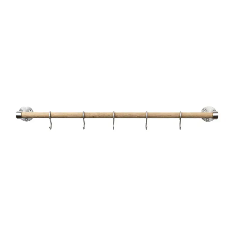 Aveny | Köksstång i Ek / Rostfritt Stål - Inkl. 6 Kroge - 640 Mm