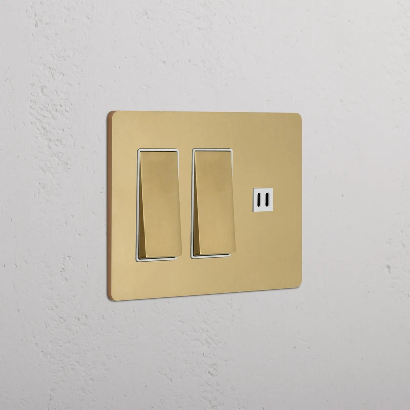 Grove 3G 2x Rocker Switch & Fast Charge USB - Antique Brass White