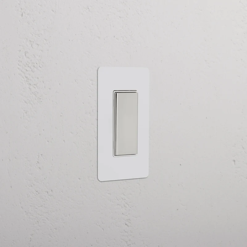 Kew 1G Center Retractive Rocker Switch - Paintable Polished Nickel White