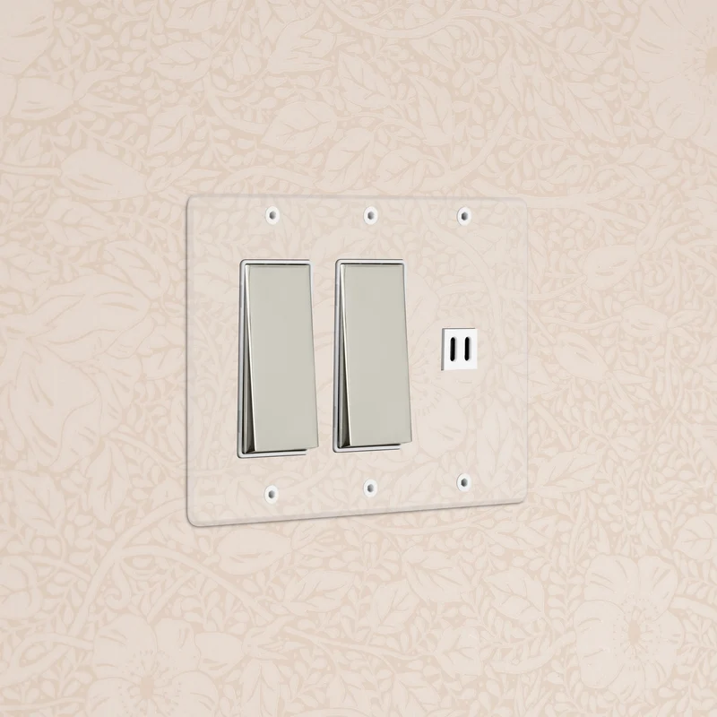 Kew 3G 2x Rocker Switch & Fast Charge USB - Clear Polished Nickel White